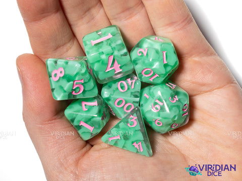 Rose Riot | Botanicals: Green & Pink | Resin Polyhedral Dice Set (7)