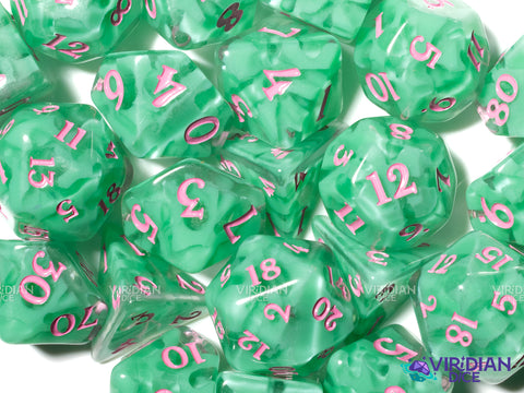 Rose Riot | Botanicals: Green & Pink | Resin Polyhedral Dice Set (7)
