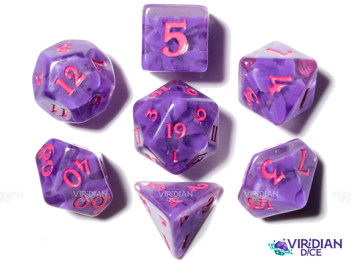 Illithid Brain | Botanicals: Grape & Hot Pink | Resin Polyhedral Dice Set (7)