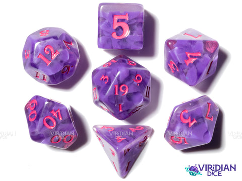 Illithid Brain | Botanicals: Grape & Hot Pink | Resin Polyhedral Dice Set (7)