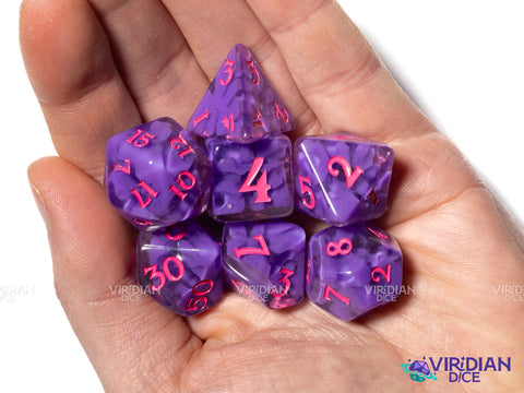 Illithid Brain | Botanicals: Grape & Hot Pink | Resin Polyhedral Dice Set (7)