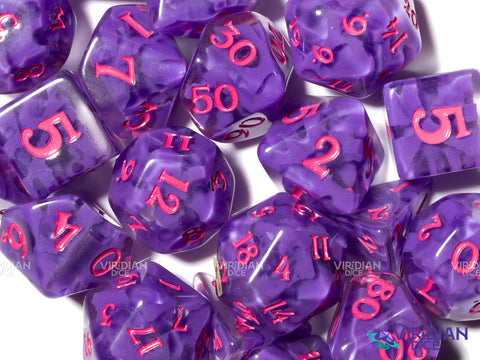 Illithid Brain | Botanicals: Grape & Hot Pink | Resin Polyhedral Dice Set (7)