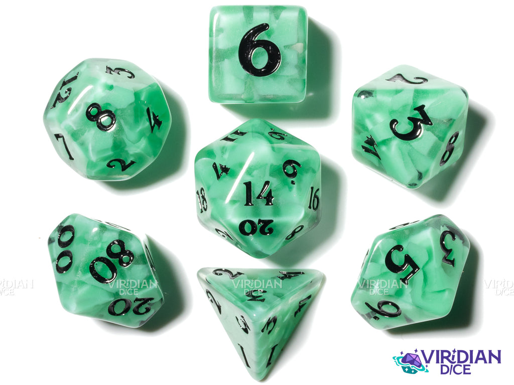 Mint Chocolate Chip | Botanicals: Green & Black | Resin Polyhedral Dice Set (7)