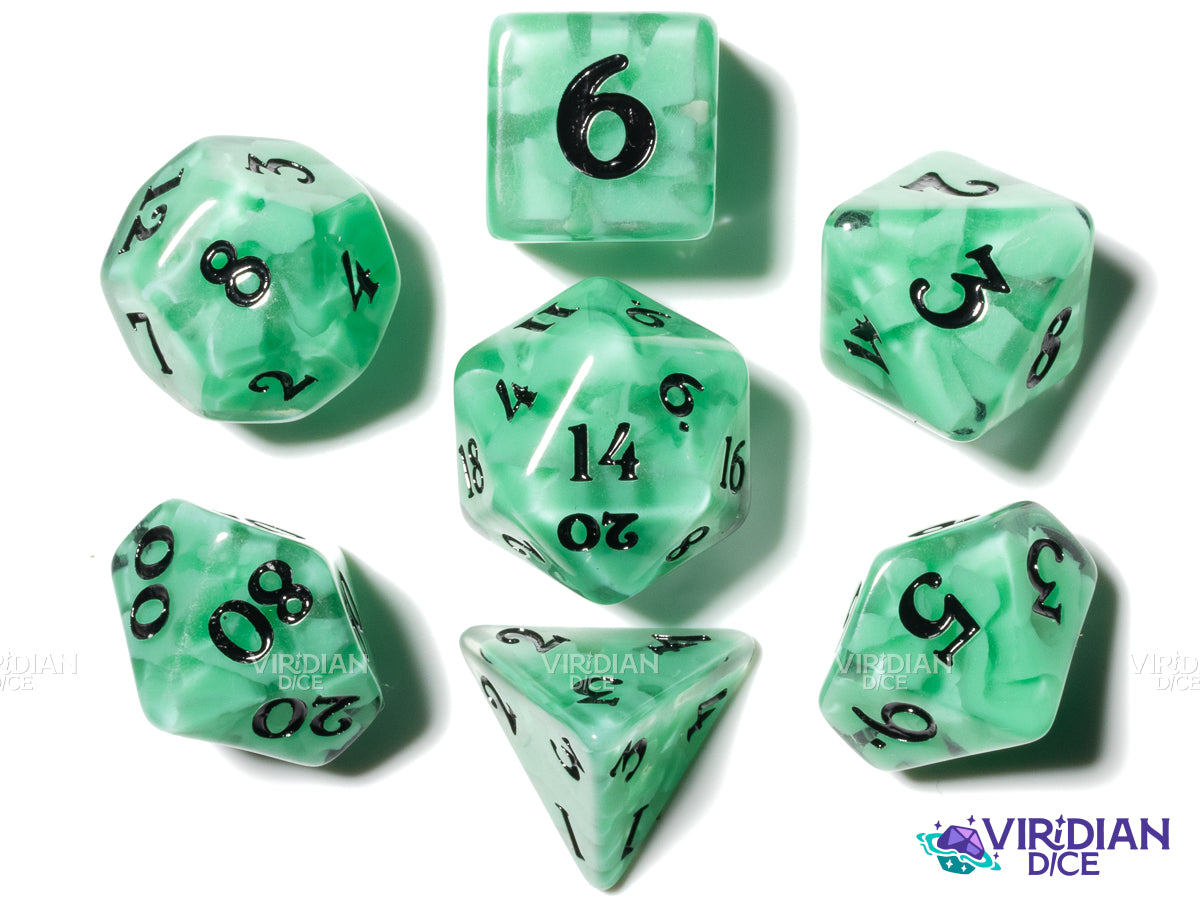 Mint Chocolate Chip | Botanicals: Green & Black | Resin Polyhedral Dice Set (7)
