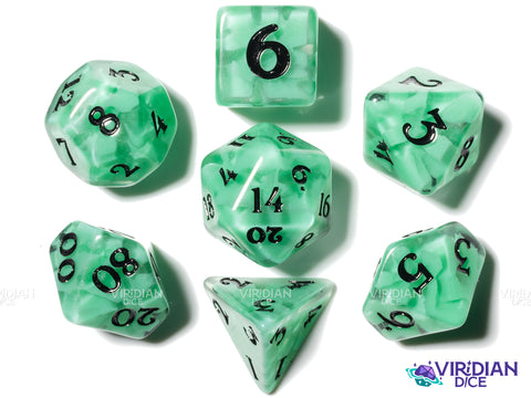 Mint Chocolate Chip | Botanicals: Green & Black | Resin Polyhedral Dice Set (7)