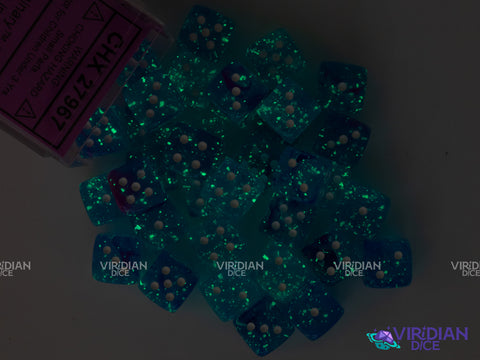 Nebula Aura Luminary (36) D6 Block Set | Translucent Blue, Purple, Pink Swirls, White Ink | Acrylic D6 Set (36) | Chessex