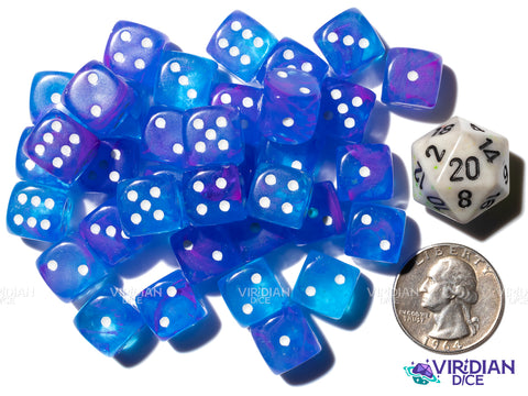 Nebula Aura Luminary (36) D6 Block Set | Translucent Blue, Purple, Pink Swirls, White Ink | Acrylic D6 Set (36) | Chessex