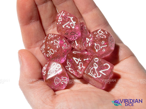 Cute Dogs: Glittery Pink | Resin Polyhedral Dice (7)