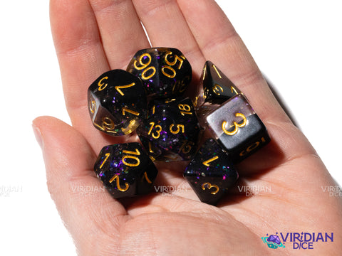 Dark Party | Black, Transparent, Glitter | Resin Polyhedral Dice (7)