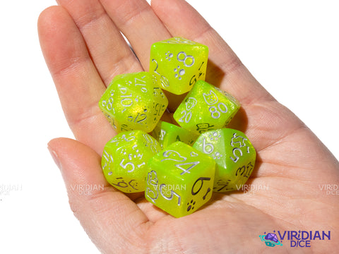 Cute Dogs: Radioactive | Lemon & Silver | Resin Polyhedral Dice (7)
