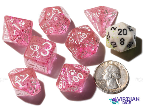 Cute Dogs: Glittery Pink | Resin Polyhedral Dice (7)