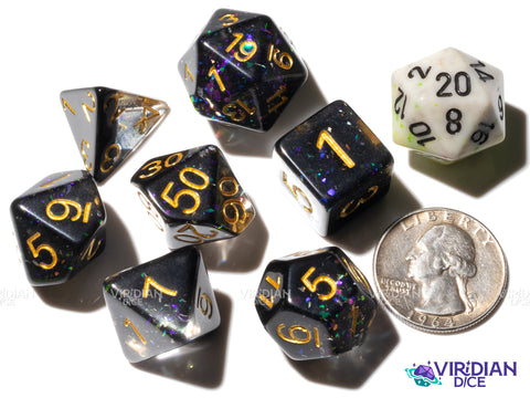 Dark Party | Black, Transparent, Glitter | Resin Polyhedral Dice (7)