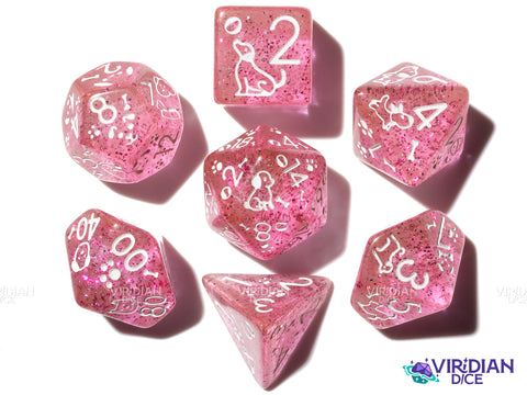 Cute Dogs: Glittery Pink | Resin Polyhedral Dice (7)