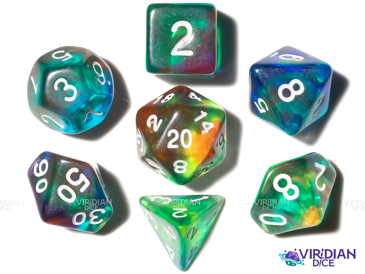 The Underwater | Green, Blue and Purple | Acrylic Polyhedral Dice (7)