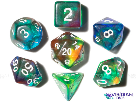 The Underwater | Green, Blue and Purple | Acrylic Polyhedral Dice (7)