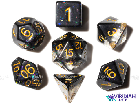 Dark Party | Black, Transparent, Glitter | Resin Polyhedral Dice (7)