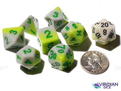 Sappling | Green and Gray Layered Gradient, Green Ink | Resin Polyhedral Dice (7)