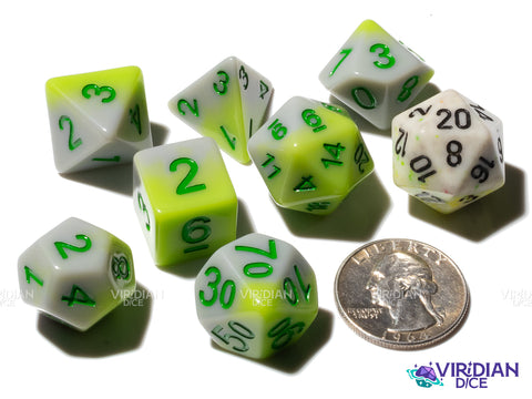 Sappling | Green and Gray Layered Gradient, Green Ink | Resin Polyhedral Dice (7)
