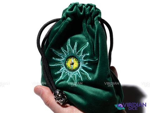 The Watcher's Eye Dice Bag | Green, Blue Eye, Haunted | Dice Storage Bag