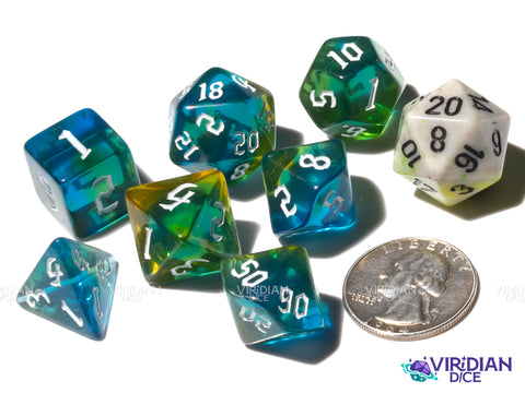 Babble Brook | Blue, Green & Yellow Translucent | Acrylic Polyhedral Dice (7)