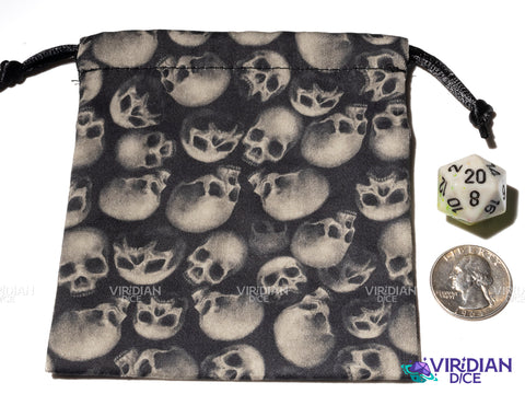 All Over Skulls Dice Bag | Black & White Cotton Dice Bag | Q Workshop