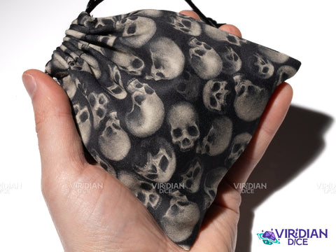 All Over Skulls Dice Bag | Black & White Cotton Dice Bag | Q Workshop