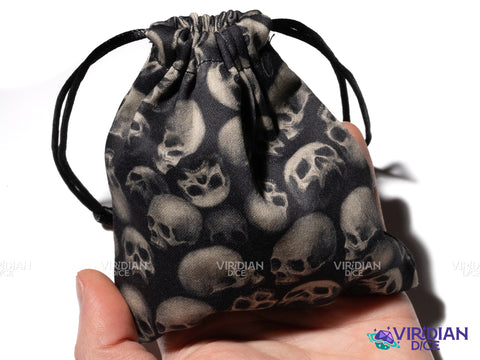All Over Skulls Dice Bag | Black & White Cotton Dice Bag | Q Workshop