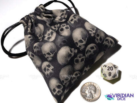 All Over Skulls Dice Bag | Black & White Cotton Dice Bag | Q Workshop