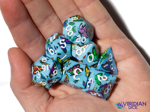 Full Art Dice Set™: Butterfly | Sky Blue, Butterflies, Monarches, Wings, Flying | Acrylic Polyhedral Dice (7)