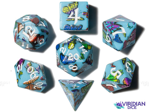 Full Art Dice Set™: Butterfly | Sky Blue, Butterflies, Monarches, Wings, Flying | Acrylic Polyhedral Dice (7)