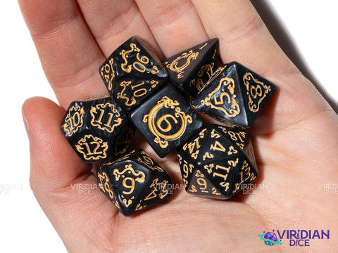 Chinese Dragon (Black) | Acrylic Polyhedral Dice (7)