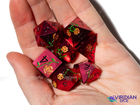 Yellow Rose | Metal Polyhedral Dice (7)