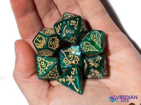 Christmas Dice (Yellow & Green) | Acrylic Polyhedral Dice (7)