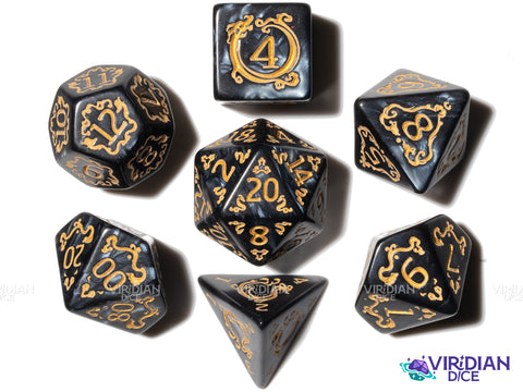 Chinese Dragon (Black) | Acrylic Polyhedral Dice (7)