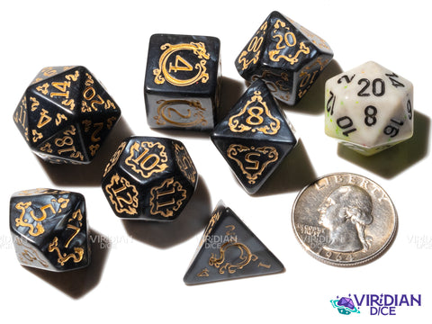 Chinese Dragon (Black) | Acrylic Polyhedral Dice (7)