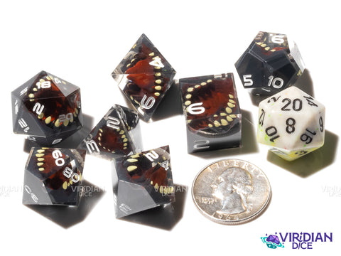 Bullet Bob's A Mimic (Space Horror) | Black & Red, Sharp-Edged, Tongue, Teeth and Mouth | Resin Dice Set (7)