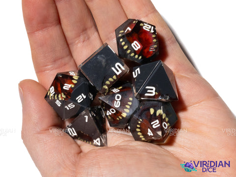 Bullet Bob's A Mimic (Space Horror) | Black & Red, Sharp-Edged, Tongue, Teeth and Mouth | Resin Dice Set (7)