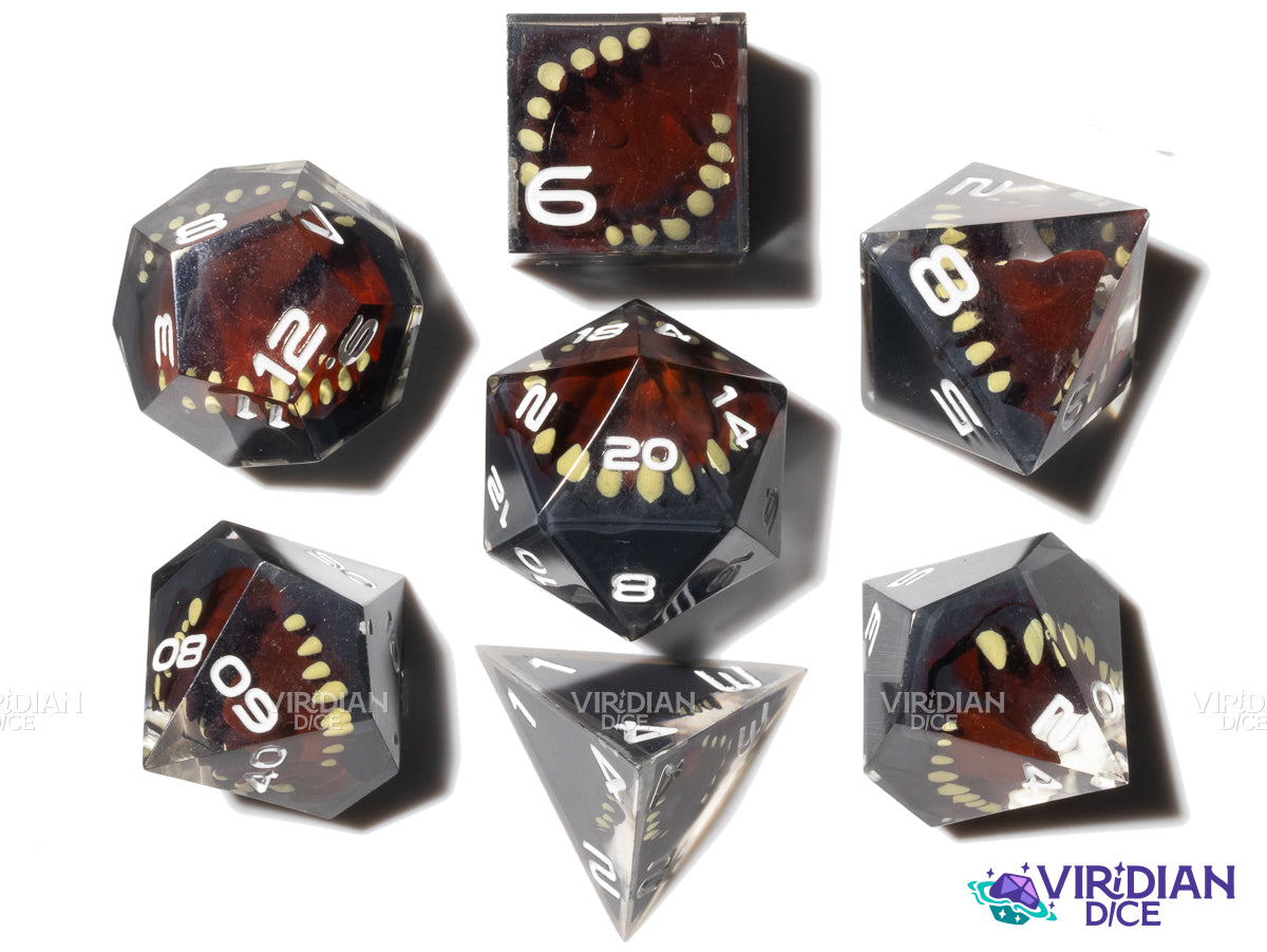 Bullet Bob's A Mimic (Space Horror) | Black & Red, Sharp-Edged, Tongue, Teeth and Mouth | Resin Dice Set (7)