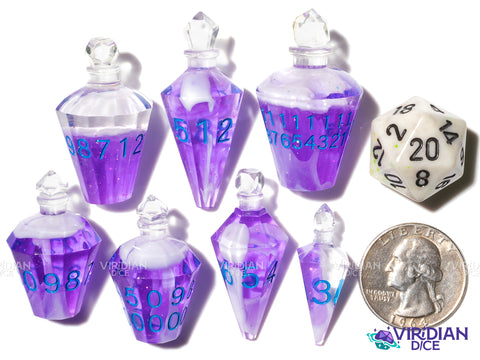 Potion Bottle (Purple and Blue) |  Healing, Crystal-Shaped | Resin Polyhedral Dice (7)