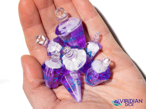 Potion Bottle (Purple and Blue) |  Healing, Crystal-Shaped | Resin Polyhedral Dice (7)