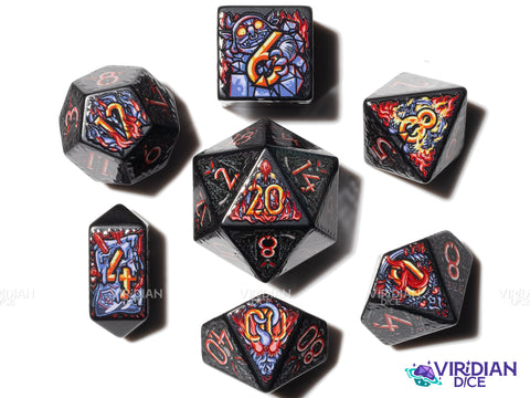 Dark Deities | Full-Color Full-Print, Demonic Forces, Blood, Fire | Botch | Acrylic Dice Set (7)