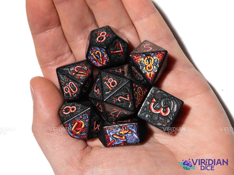 Dark Deities | Full-Color Full-Print, Demonic Forces, Blood, Fire | Botch | Acrylic Dice Set (7)