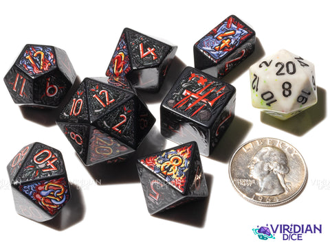 Dark Deities | Full-Color Full-Print, Demonic Forces, Blood, Fire | Botch | Acrylic Dice Set (7)