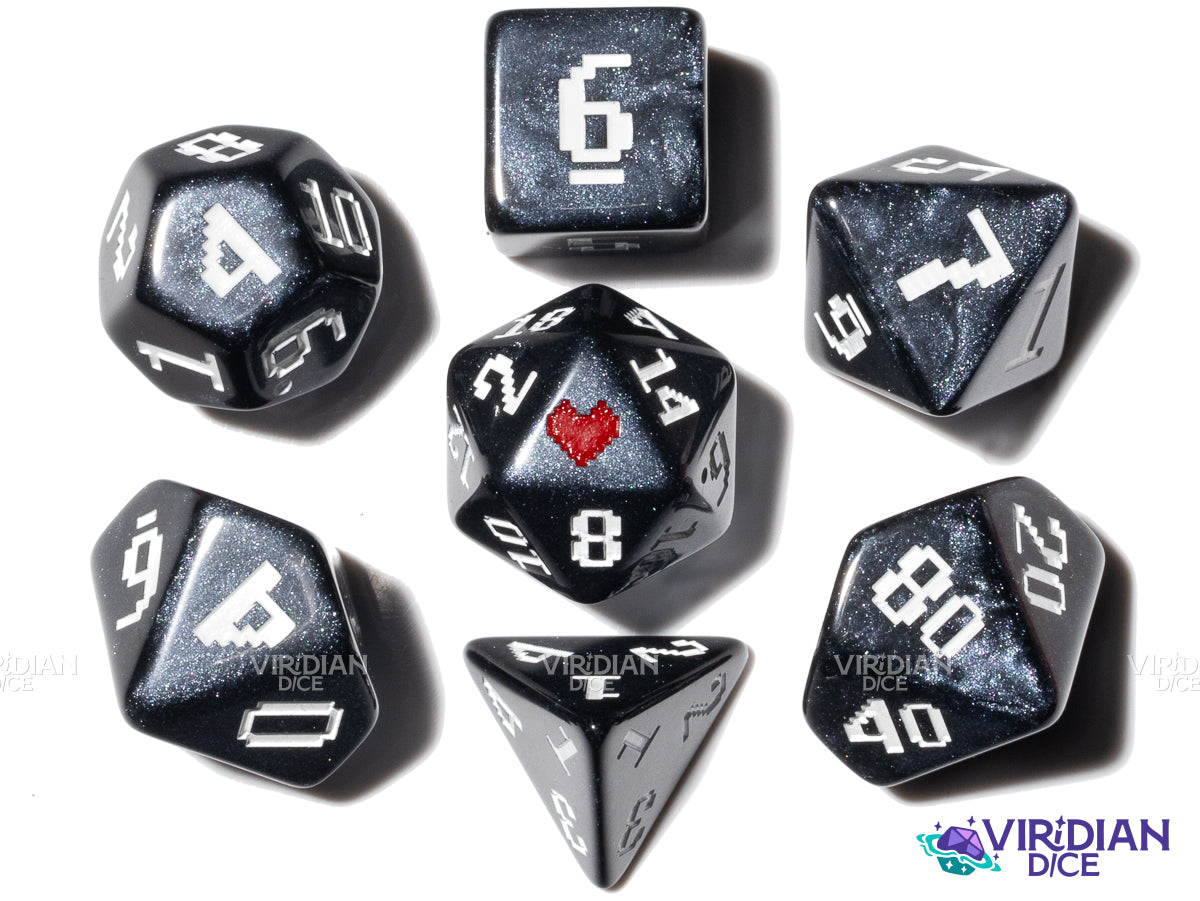 Determination Dice | Heart & Classic Video Game Font | Resin Polyhedral Dice (7)