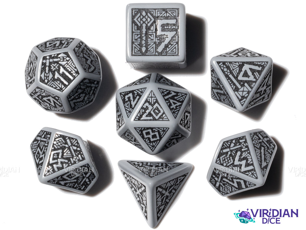 Dwarven (Gray & Black) | Q Workshop Dice Set (7) | Q Workshop