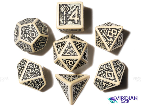 Dwarven (Beige & Black) | Q Workshop Dice Set (7) | Q Workshop