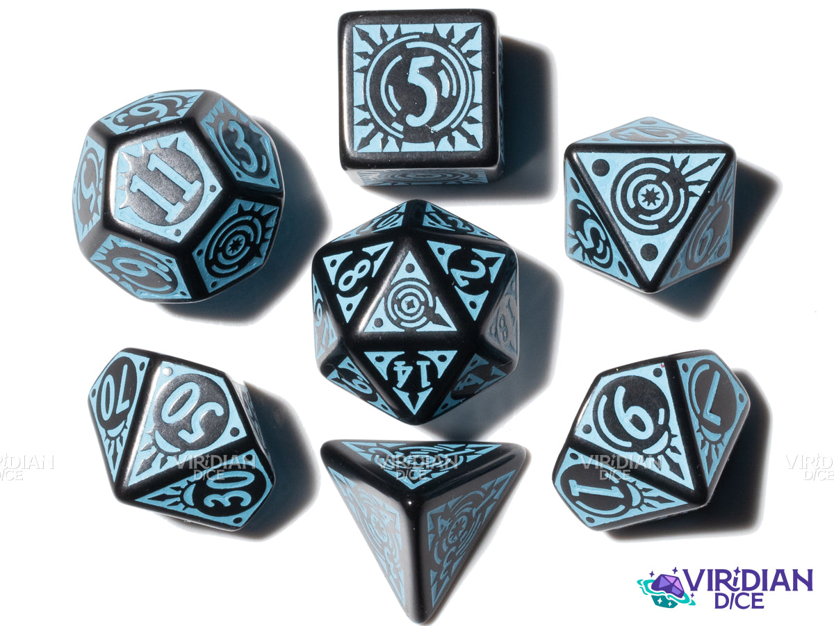 Pathfinder: Iron Gods | Black & Light Blue | Q Workshop | Acrylic Dice Set (7)