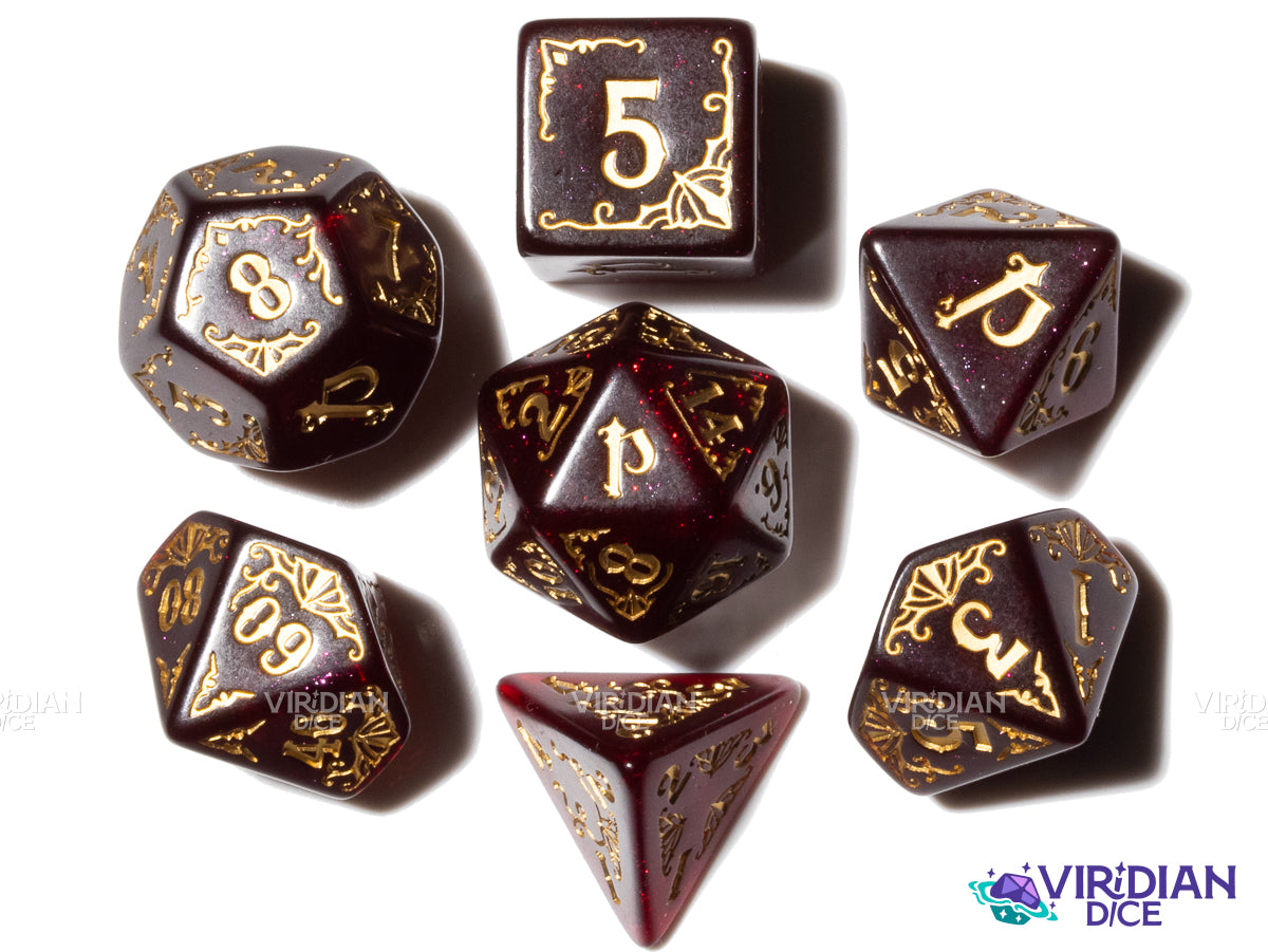 Pathfinder Dice Set: Avistan | Sparkly Maroon Glitter | Acrylic Polyhedral Dice (7)