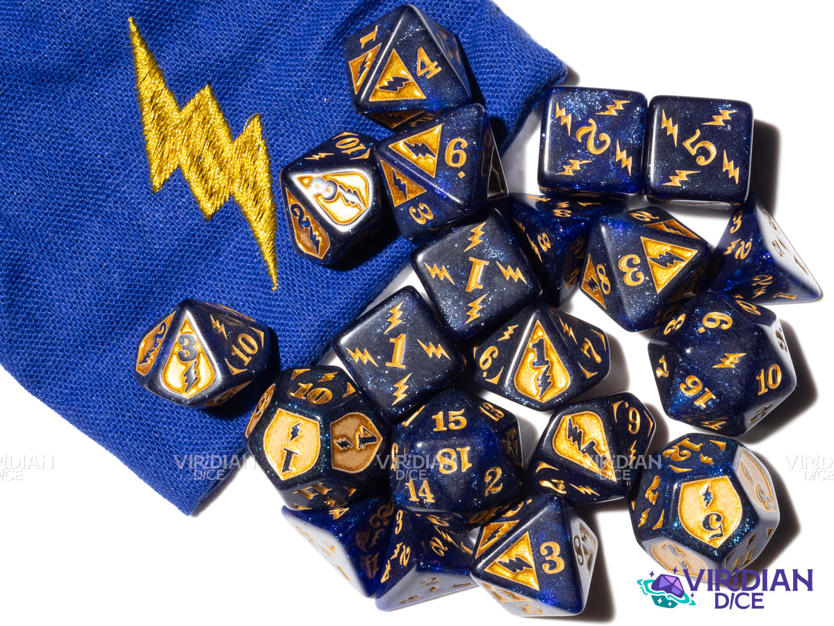 Lightning Damage Set | Spark, Electric, Power, Elemental Wizard | Acrylic Polyhedral Dice (20 + Bag)