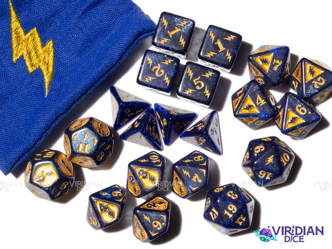 Lightning Damage Set | Spark, Electric, Power, Elemental Wizard | Acrylic Polyhedral Dice (20 + Bag)